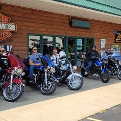 Some of our group lined up at Gowanda Harley Davidson