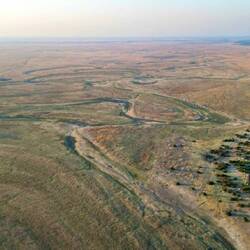 View of Mwandi over the now dry riverbed