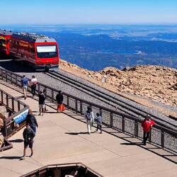 The boardwalk near the visitor center and the cog railway — at the summit.