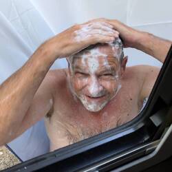 Outside shower comes in handy