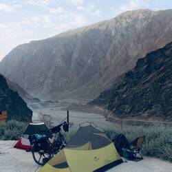 Sleeping on a helicopter site with a view to Afghanistan.