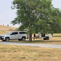 Our campsite under a tree in Big Sky Country.