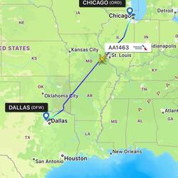 Flight path of AA1463 as captured on FlightRadar24.