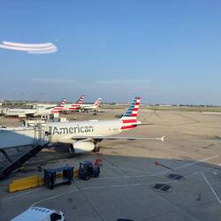 View of the tarmac at ORD from the AA Flagship Lounge.