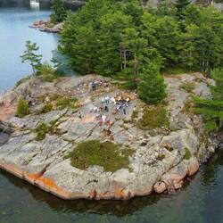 A drone shot of the potluck.