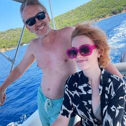 Millie driving the boat