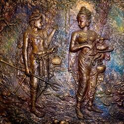 Bas relief copper panel ... Temple of the Tooth Relic — Kandy, Sri Lanka.