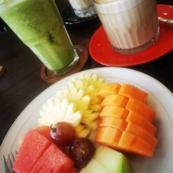 Start your day right 🍉🍍🍇🥃🧊