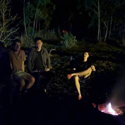 Hanging out by the fire, smoking out the mozzies
