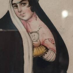 Иранская миниатюра Женщина с кошкой. XIX век