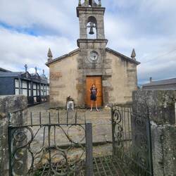 Suzanne, from Angers, France, in front of the church right across from the albergue