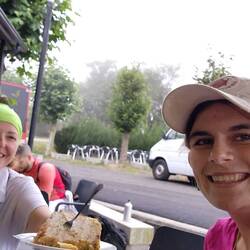 Suzanne had caught up with me earlier . We stopped so Suzanne could have some breaky (huge tortilla)