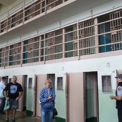 Three tiers of cells in this block that could accommodate 280 prisoners in this landing