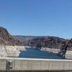 Hoover Dam holds back Lake Mead and provides water for the inhabitants of Las Vegas