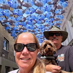 Cute blue umbrella street