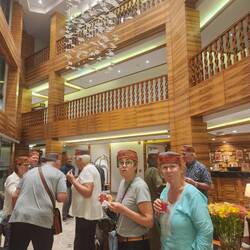 Getting the hat and welcome rosehip drink