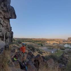 left: climbing wall, right: Shoshone Falls, Snake River