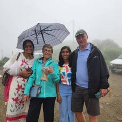 Bridget happy with her new shoes. Frank very happy