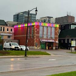 One of the microbrewery's in town. It was still lit up on our morning walk