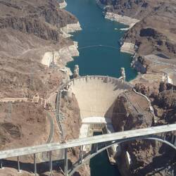 Lake Mead - Hoover Dam and showing the new bridge span built to keep traffic above the dam itself