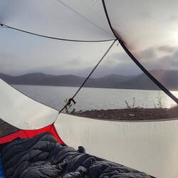 Der Blick am Morgen aus unserem Zelt heraus