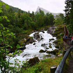 Cascading river and the steps to the Fjord Centre