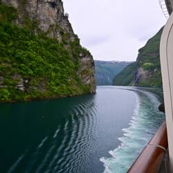 Sailing up the fjord, around six am, careful steering required