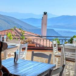 Dinner with the Gulf of Corinth in the background