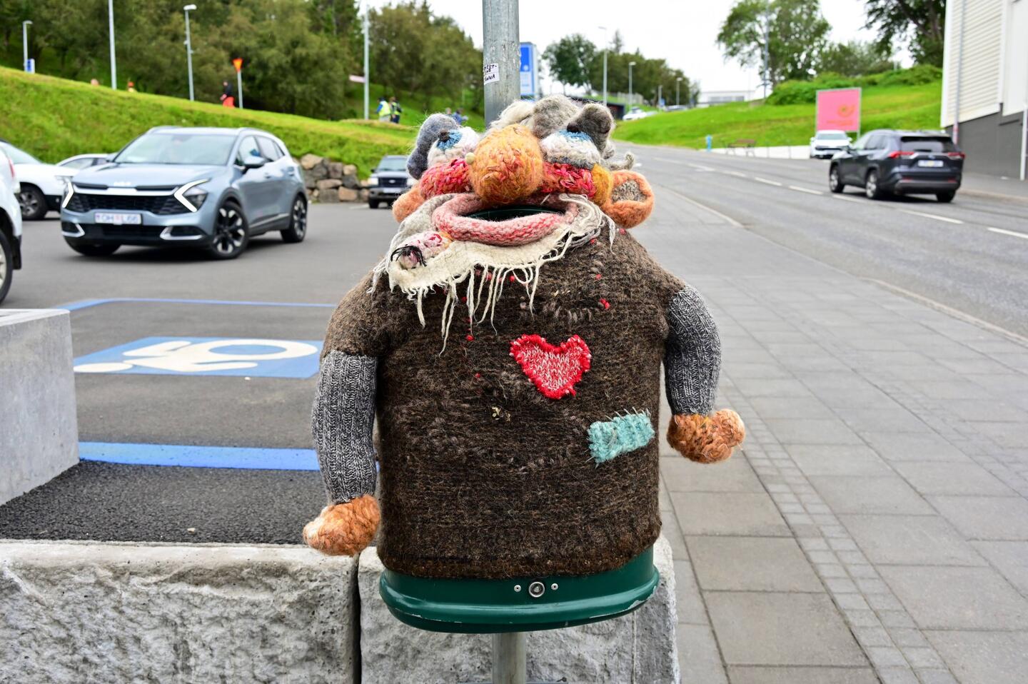 Even the garbage bins dress warm