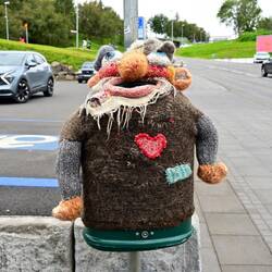 Even the garbage bins dress warm