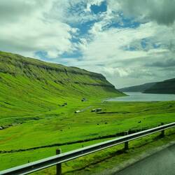 Lots of flat hilltops and green grass on the Faroe Islands