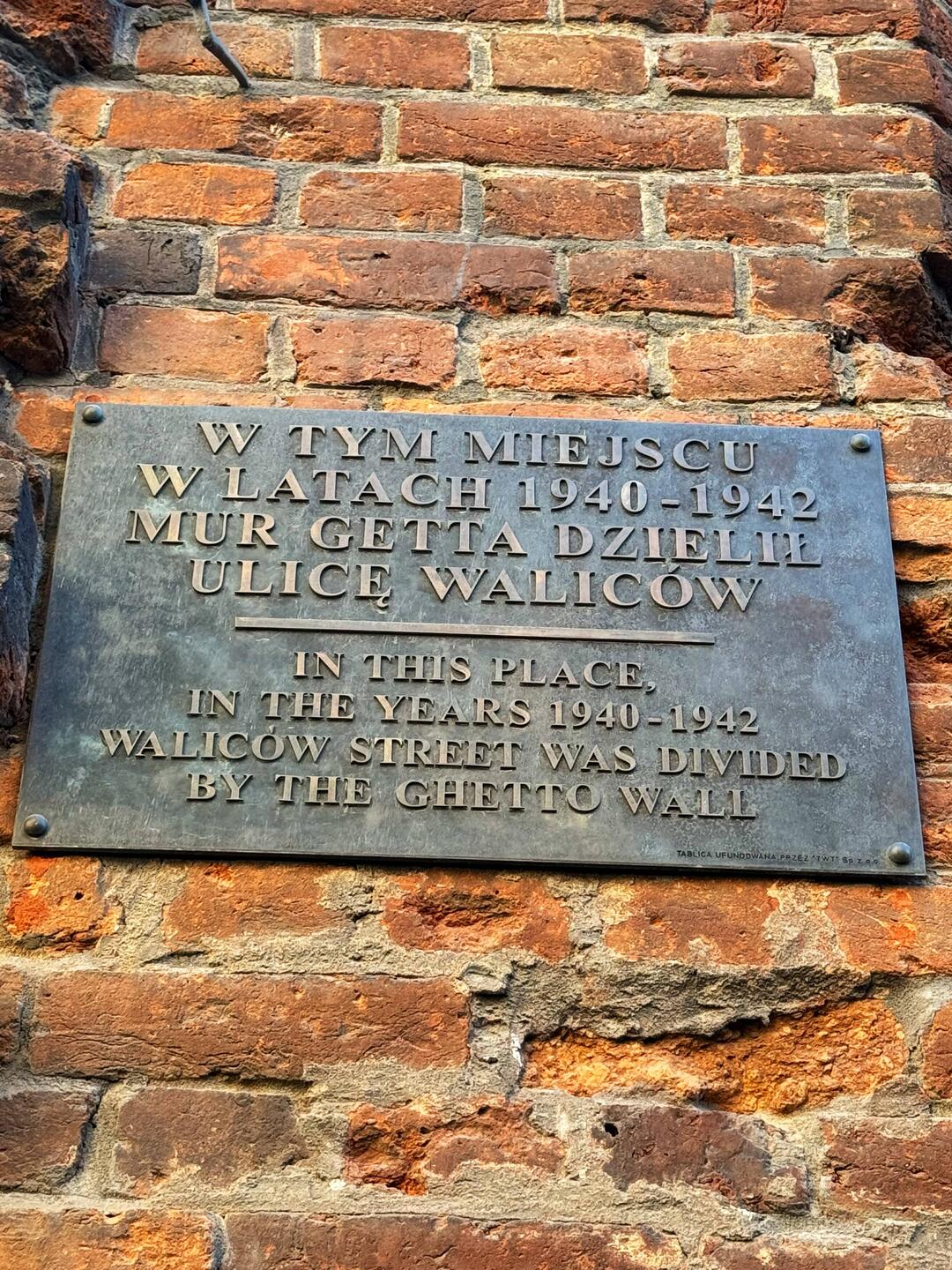 Plaque marking the Ghetto wall remnant, 750k people jammed into 1 square km