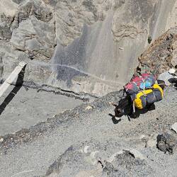 Die Esel müssen über Stock und Stein wie wir, auch über die Holzbrücken mit breiten klaffen
