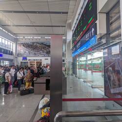 Queuing up for checking in.