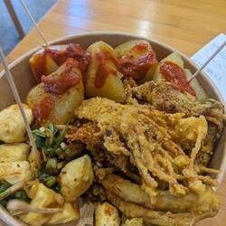 Potatoes, tofu, mushrooms.