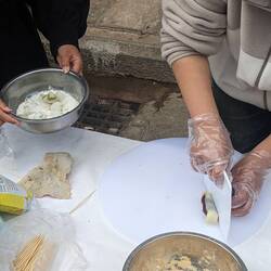 A traditional CNY candy - sticky rice with sweet bean paste.