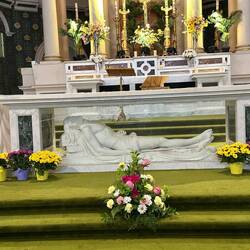 The Dead Christ, sculpted in Carrera marble, by John Hogan.
