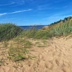 Relaxen am Strand bei strahlendem Sonnenschein