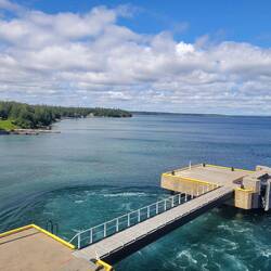 Leaving the dock and then spinning around. We drove in the bow and will drive off the stern.