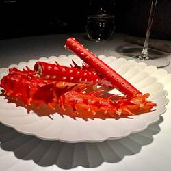 Crab - real claws for decoration and then ones made to look like claws for eating