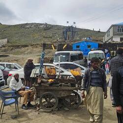 Hunderte von Straßenhändlern: Früchte, Mais, Beeren, Hühnchen, Ziege, Tücher,Teddybären,Regensc ....