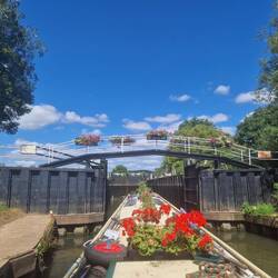 Someone has made a real effort with the flowers on Welford Lock bridge