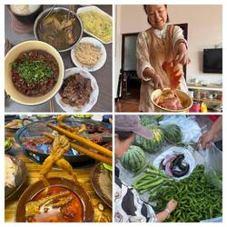 Family meals, a giant chicken (to become soup), frog hotpot, and selecting fresh chillies