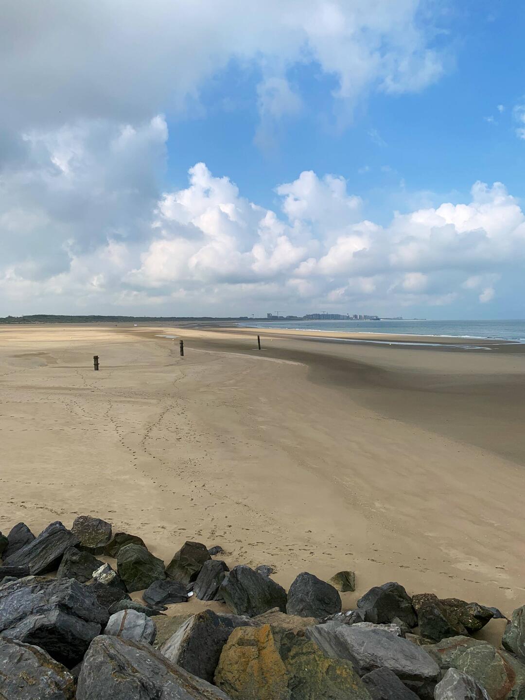 Empty beach next to shipping port