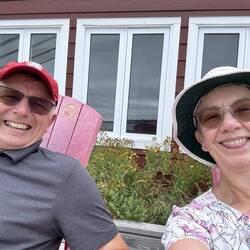 Selfie on Parks Canada Red Chairs - our 5th ones!