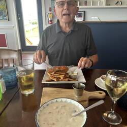 Fish and chips for Doug; chowder for me. Both delicious!