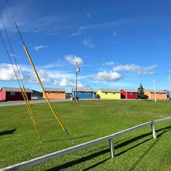 Colourful rental cabins