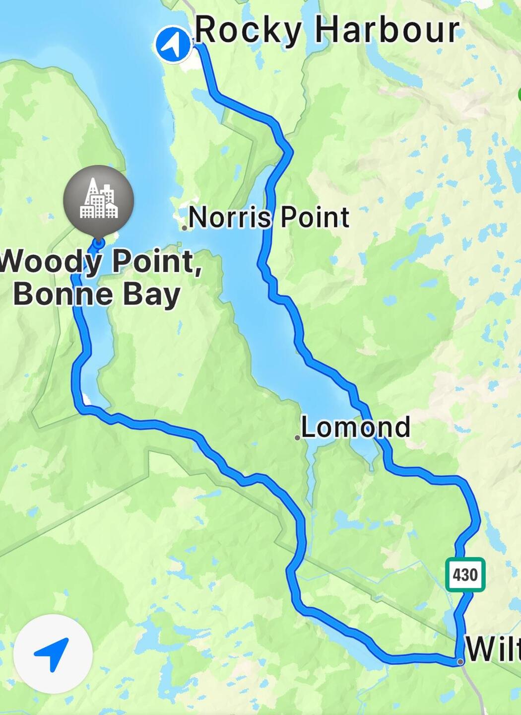 Long, windy route from Rocky Harbour to Woody Point