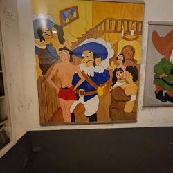 In spare time, soldiers painted drawings on the walls.