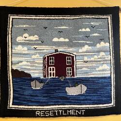 Beautiful rug hooking piece in the hotel lobby